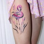 Feito por Ann Lilya #AnnLilya #flamingo #flamingotattoo #ave #passaro #bird #planta #plant #folha #leaf