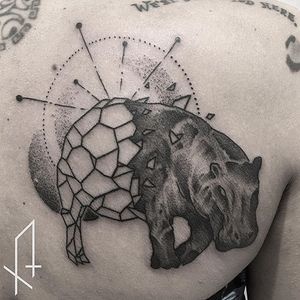 Hippo Tattoo by Gioele Cassarino #blackwork #blackworktattoo #contemporaryblackwork #contemporarytattoos #modernblackwork #blackink #GioeleCassarino