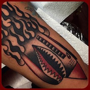 Tattoo by Shannon Pagliarini #warhawk #p40 #plane #traditional #ShannonPagliarini