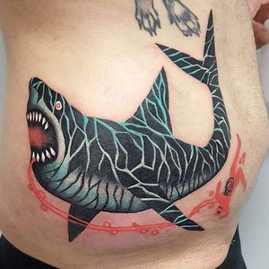 Shark Tattoo by Marine Perez #AbstractTattoo #GraphicTattoos #MordernTattoos #CreativeTattoos #UniqueTattoos #Marineperez #shark #sharktattoo