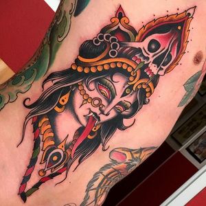 Kali Tattoo by Herb Auerbach #traditional #colortraditional #HerbAuerbach