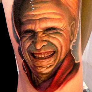 Insanely vivid colorwork on this Dracula tribute Tattoo by Steve Wimmer #Dracula #horror #cinema #BramStoker #GaryOldman #colorwork #SteveWimmer