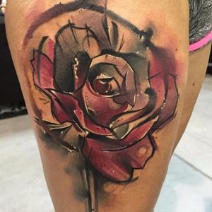 Beautiful fine art rose. Tattoo by Bam Bam #BamBam #freestyle #painting #brushstroke #watercolor #rose