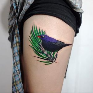 Bird and palm via instagram zihee_tattoo #palm #palmleaf #bird #watercolor #colorful #illustrative #zihee
