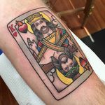Christ has never look so kingly as in this playing card tattoo by James Cumberland (IG—jamescumberland). #Christ #JamesCumberland #playingcard #traditional #unusual