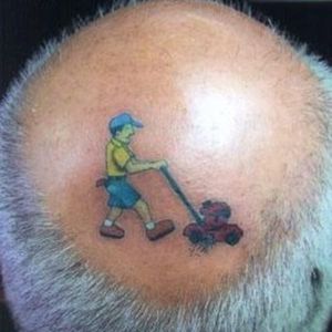 Hair on your head is still body hair. Nothing like making fun of how little of it you have. #lawnmower #hairytattoos #bodyhairtattoos