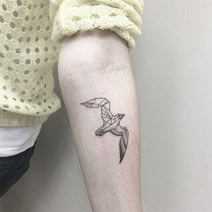 Geometric seagull tattoo by Julia Shpadyreva. #JuliaShpadyreva #blackwork #fineline #seagull #bird #geometric