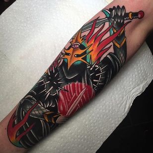 Tatuaje Guerrero Malvado por Miguel Lepage