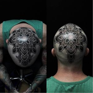 Black and Gray Mandala Tattoo. Unknown Artist. #Mandala #Head #Scalp