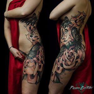Roses and butterflies by Renan Batista #RenanBatista #traditional #newtraditional #neotraditional #berlinink #roses #butterfly