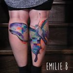 Collaboration between Emile B and Guillaume Smash #EmilieB #graphic #butterfly #GuillaumeSmash #collaboration #splittattoo #squares #watercolor #pixels
