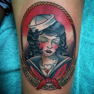 Tattooed Sailor Girl Tattoo by @basrustynail #sailorgirl #sailorgirltattoo #tattooedsailorgirl #tattooedsailorgirltattoo #tattoosintattoos #traditional #nautical #pinup #basrustynail