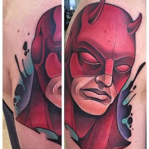 Color Dræberglat en este tatuaje de Daredevil de David Tevenal en Instagram #comics #Daredevil #marvel #graphic #newschool #DavidTevenal