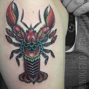 Traditional lobster tattoo by Nikie Nouveau. #traditional #lobster #seacreature #NikieNouveau