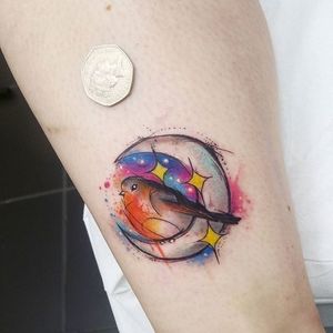 Sketch watercolor robin tattoo by Josie Sexton. #illustrative #sketchy #watercolor #bird #moon #robin #JosieSexton