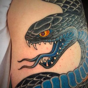 Detail shot of an awesome cobra tattoo done by Graham Beech. #GrahamBeech #NeoTraditional #AnimalTattoos #details #cobra #snake