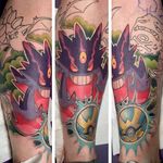 Mega Gengar tattoo by Kimberly Wall. #KimberlyWall #bunnymachine #anime #pokemon