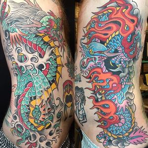 Dragon Tattoo by Christopher Ayalin #dragon #fire #water #traditional #oldschool #traditionalartist #ChristopherAyalin