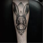 Rad rabbit tattoo by Oked #Oked #blackwork #surrealistic #portrait #rabbit #skull