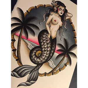 Mermaid via instagram olivia_olivier #mermaid #palmtree #ocean #woman #seashells #beach #flashart #oliviaolivier