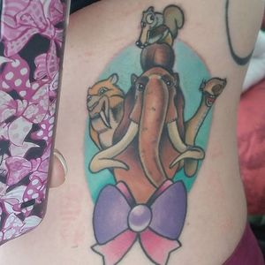 Ice Age tattoo by Shell Valentine. #ShellValentine #girly #cute #bow #movie #iceage #animation #prehistoric