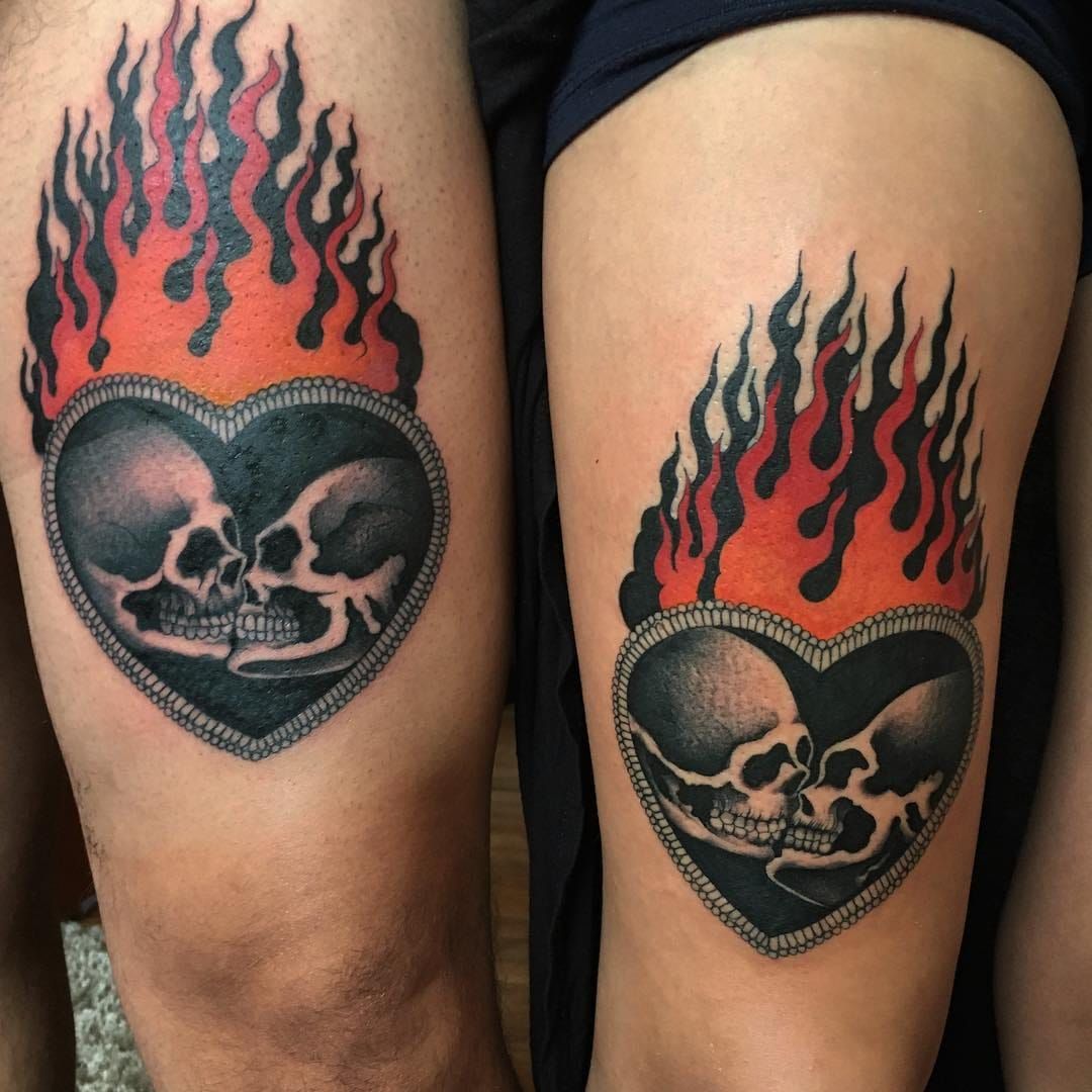 50 Stunning Sugar Skull Tattoo Design Ideas  Their Meanings  Skull couple  tattoo Couple tattoos Cute couple tattoos