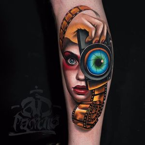 Heres lookin' at you kid by Alex Pancho #ADPancho #AlexPancho #color #camera #film #portrait #lady #eye #color #realistic #hyperrealism #tattoooftheday