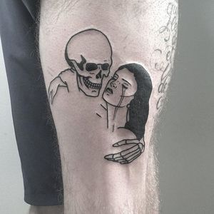 Sad girl tattoo by Johnny Gloom. #JohnnyGloom #sad #sadgirl #sadgirlclub #subculture #skeleton #cry