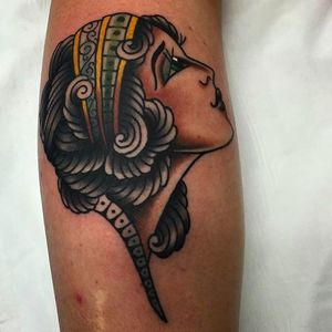 Another solid girl head tattoo by Ben Hastings. #benhastings #traditionaltattoo #girlhead