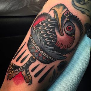 Brilliant composition on this eagle and chalice morph tattoo by Rodrigo Garcia Delgadillo. #RodrigoGarciaDelgadillo  #eagle #chalice #traditionaltattoo