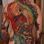 Dinosaur Tattoo by Jacob Wiman #Dinosaur #NeoTraditional #NeoTraditionalTattoos #NeoTraditionalArtist #BoldTattoos #JacobWiman