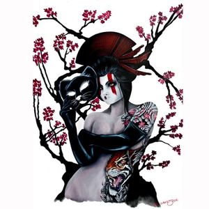Love this tiger tattoo on the geisha. Painting by Martin Darkside. #MartinDarkside #prettypieceofflesh #darkart #tattoedartist #UKpainter #pinupgirls #horror #oilpainting #bradford #tiger #japanese