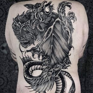 Tattoo by HappyPets #happypetsink #happypets #dragontattoos #blackwork #linework #dotwork #dragon #strange #surreal #mythicalcreature #legend #demon #wings #claws #monster
