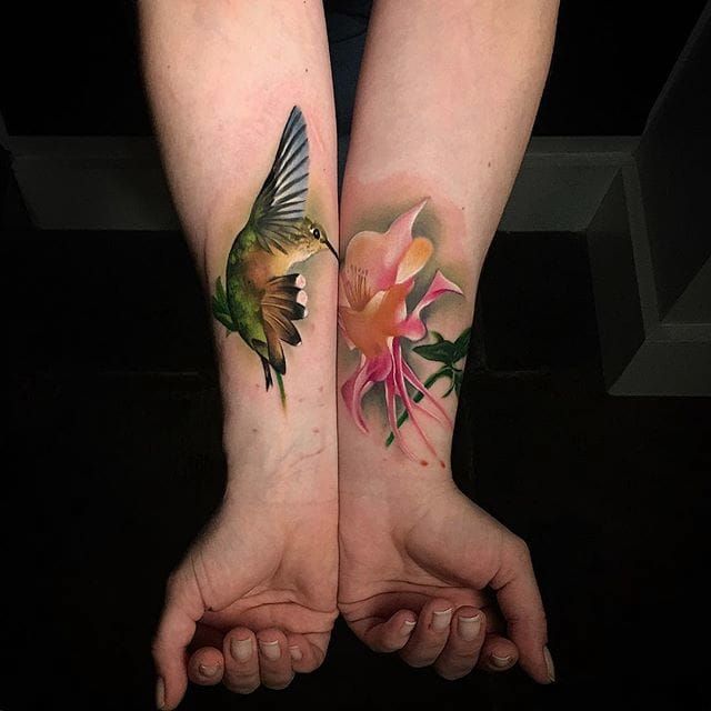 Humming bird and tulips done by Daniel   Sellers Ink Tattoo  Facebook
