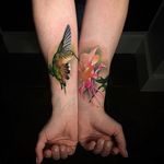 Hummingbird and flower by Sebastian Nowacki #SebastianNowacki #color #hummingbird #flower #realism #tattoooftheday