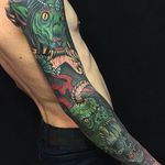 Monster Sleeve Tattoo by Alexander Pozniakov #sleeve #sleevetattoo #sleeveinspiration #ukrainianartist #ukrainetattoo #AlexanderPozniakov