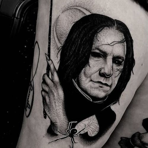 Severus Snape Harry Potter portrait by Ryan Murray #RyanMurray #SeverusSnape #HarryPotter #portrait #spider #moon #blackwork #tattoooftheday