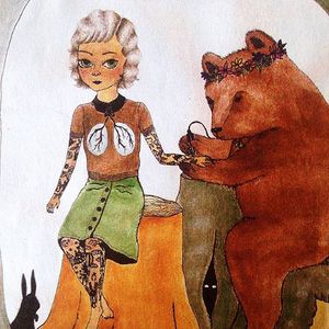 Lady and Bear via fawnandolive #tattooedlady #bear #illustration #fineartist #colorful #artshare #SarahMyers #art