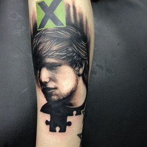 Ed Sheeran portrait tattoo by Kevin Paul #edsheeran #portraittattoo #celebritytattooartist #kevinpaul