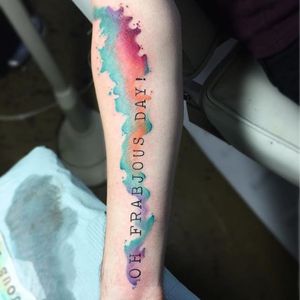 Watercolor lettering tattoo by June Jung. #watercolor #brushstroke #lettering #quote #JuneJung