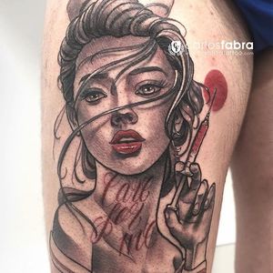 Nurse Tattoo by Carlos Fabra #nurse #neotraditional #neotraditionalartist #redandblack #twocolor #CarlosFabra