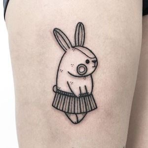 Cute Bunny, by Hugo Tattooer #blackwork #hugotattooer #dotwork #crosshatch