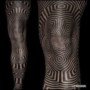 A trippy leg-sleeve from Lewis Ink's portfolio (IG-lewisink). #blackwork #geometric #LewisInk #trippy