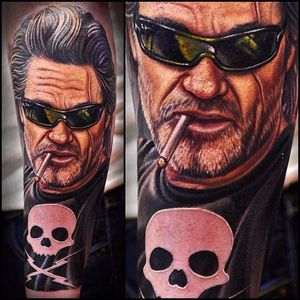 Kurt Russell Tattoo by Nikko Hurtado #deathproof #kurtrussell #kurtrussellportrait #kurtrussellmovie #movie #film #actor #NikkoHurtado