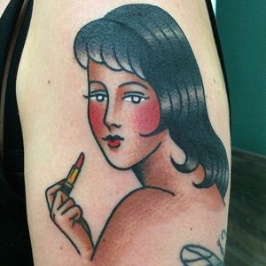 Lady lipstick tattoo by La Dolores. #lipstick #makeup #beauty #glamour #LaDolores