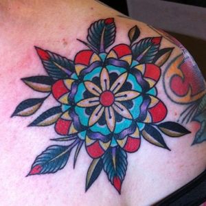 Bright and Bold Flower Mandala Tattoo by Chris Stuart #ChrisStuart #Bright #Bold #Flower #Mandala
