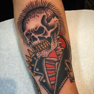 Skull Tattoo by Joe Chatt #skull #traditionalskull #oldschoolskull #punk #punkskull #JoeChatt