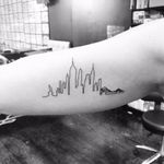 New York skyline tattoo by Jon Boy. #JonBoy #newyork #ny #skyscraper #landmark #skyline #silhouette #minimalist #subtle #simple #outline #microtattoo