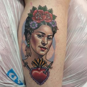 Frida Kahlo tattoo by Brendan Boz. #FridaKahlo #femaleicon #painter #fineart #icon #neotraditional