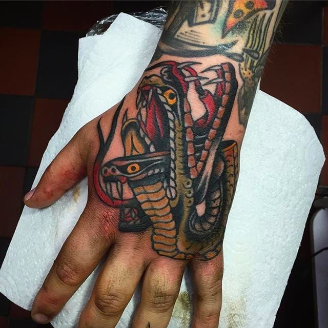 Tattoo uploaded by minerva • Three-Headed Snake Tattoo by James McKenna via  Instagram @J__Mckenna #JamesMcKenna #Traditional #Neotraditional  #Opticalillusion #Fremantle #WesternAustralia #Snake #Handtattoo • Tattoodo